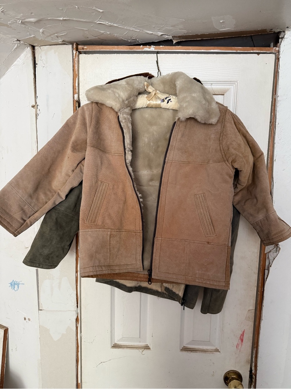 Two Tan Shearling-Lined Suede Jackets. Gifted to my daughters